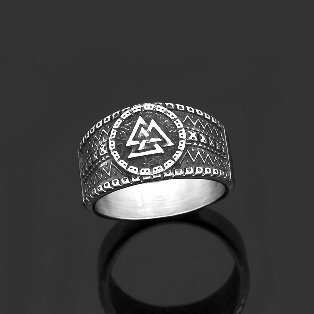 Mens  Stainless Steel Norse Valknut Rune amulet Ring