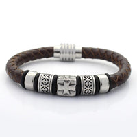 Thumbnail for Men's Stainless Steel Genuine Braided Leather Bracelet with Cross Charm