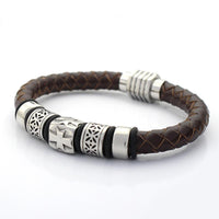 Thumbnail for Men's Stainless Steel Genuine Braided Leather Bracelet with Cross Charm