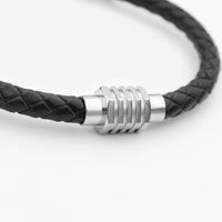 Thumbnail for Men's Stainless Steel Genuine Braided Leather Bracelet with Cross Charm