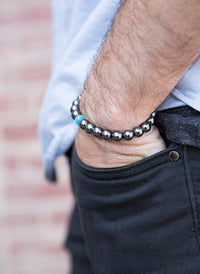 Thumbnail for Black Magnetic Hematite Men's HEALTH & Energy Bracelet with Blue Cat's Eye Stone