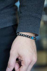 Thumbnail for Black Magnetic Hematite Men's HEALTH & Energy Bracelet with Blue Cat's Eye Stone