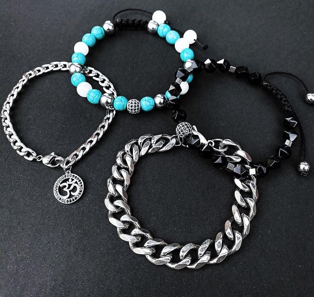 Find Your Zen: 4-Piece Men's Bracelet Set with Om Charm