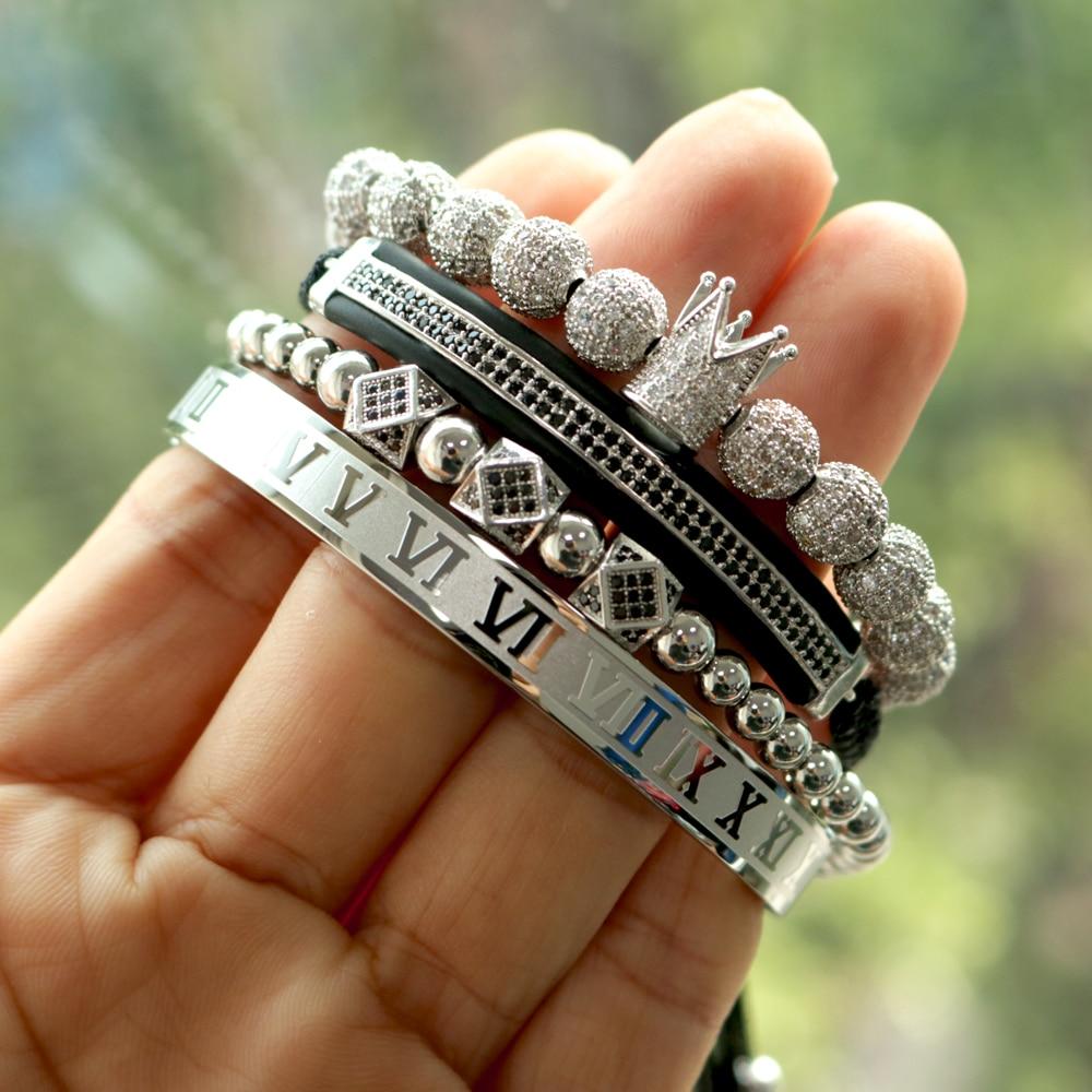 Luxury Titanium Zirconia Crown 4 Pc Bracelet Set