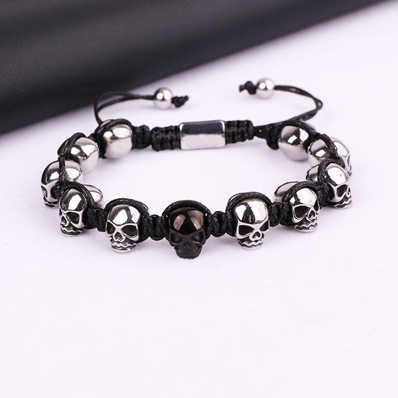 Men's Titanium Steel 'NO SKULLDUGGERY' Braided Wrap Bead Bracelet-4 Colors