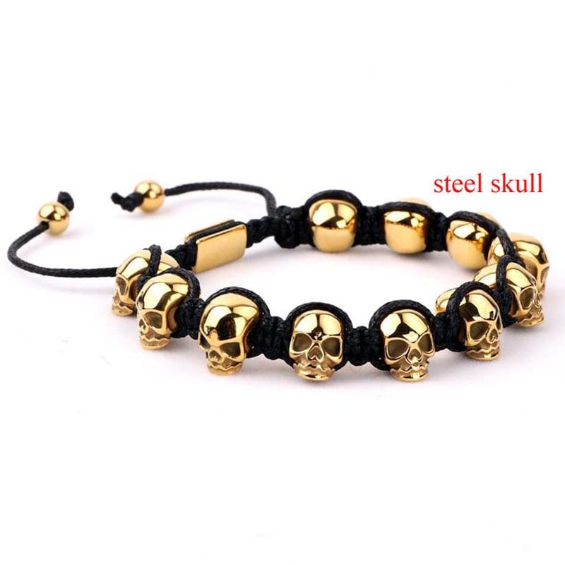 Men's Titanium Steel 'NO SKULLDUGGERY' Braided Wrap Bead Bracelet-4 Colors