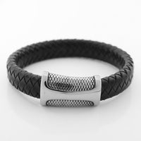 Thumbnail for Mens Never Fade Stainless Steel & Braided Leather SNAKE SKIN Accent Bracelet