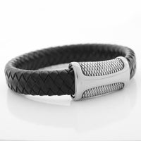 Thumbnail for Mens Never Fade Stainless Steel & Braided Leather SNAKE SKIN Accent Bracelet