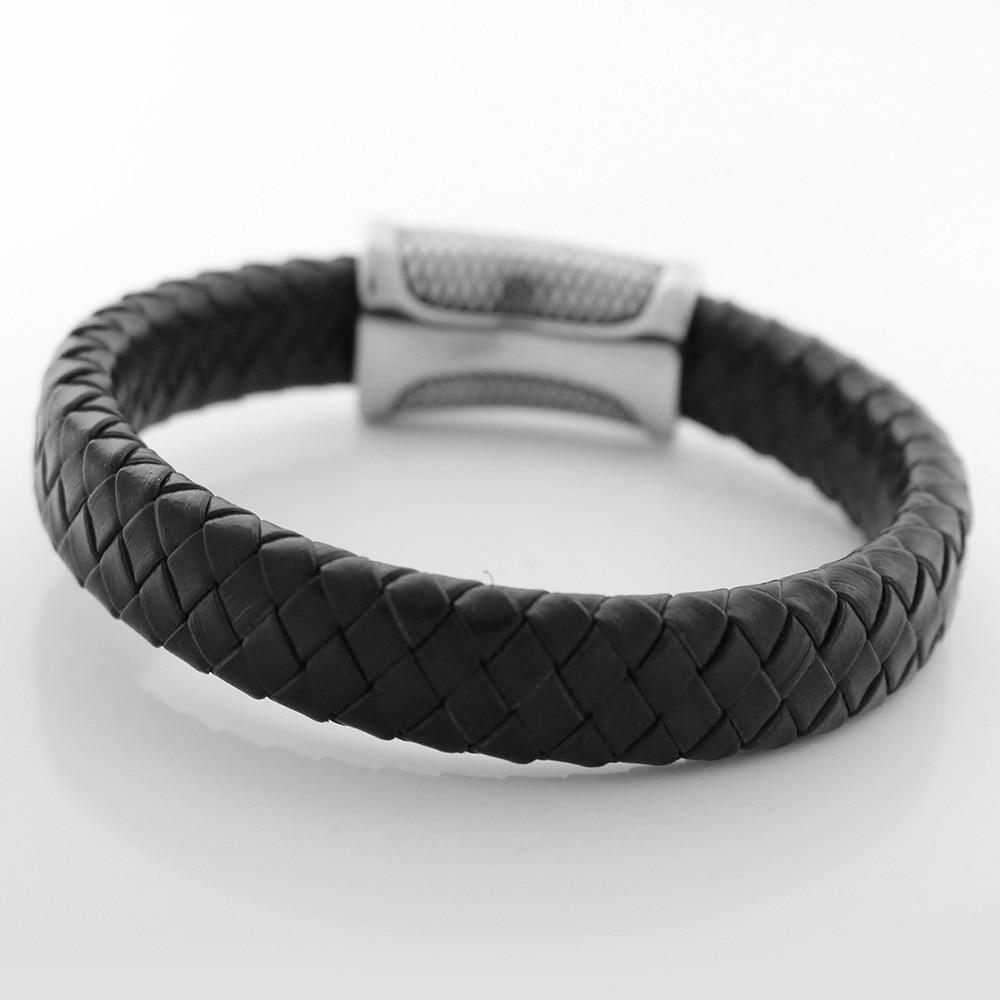 Mens Never Fade Stainless Steel & Braided Leather SNAKE SKIN Accent Bracelet