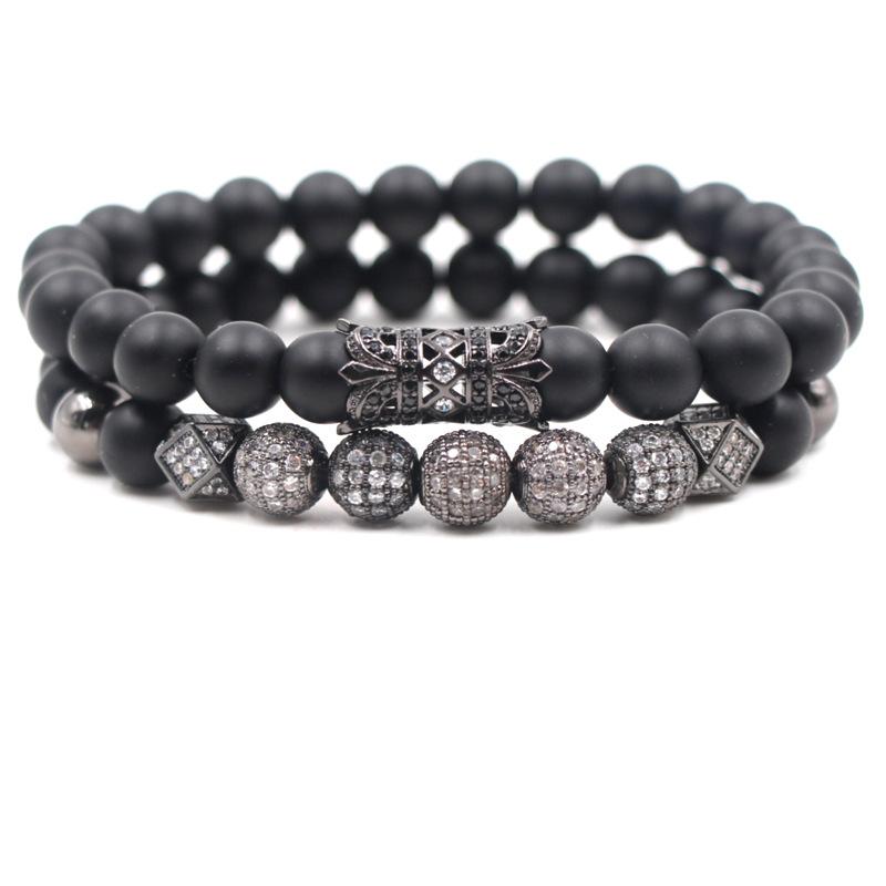 Men's Matte Onyx & Zirconia Accent PERSEVERANCE Bracelet Set