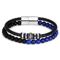 Thumbnail for Genuine Leather & Stainless Steel  6mm Lapis Lazuli/Woodstone Bracelets