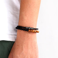 Thumbnail for Genuine Leather & Stainless Steel  6mm Lapis Lazuli/Woodstone Bracelets