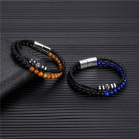 Thumbnail for Genuine Leather & Stainless Steel  6mm Lapis Lazuli/Woodstone Bracelets