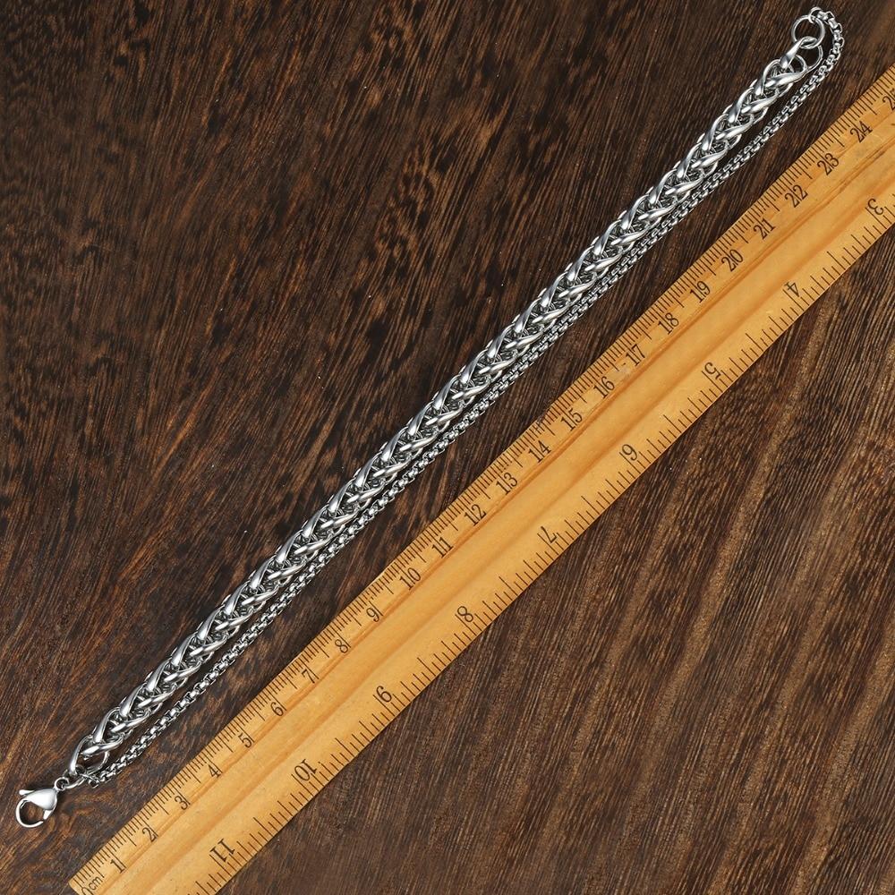 Men's  Double Wheat & Box Chain Steel Bracelet