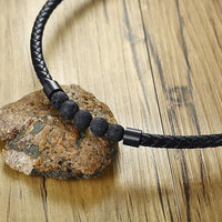 Thumbnail for Men's  Braided Leather & LAVA Stone DIFFUSER Choker Necklace