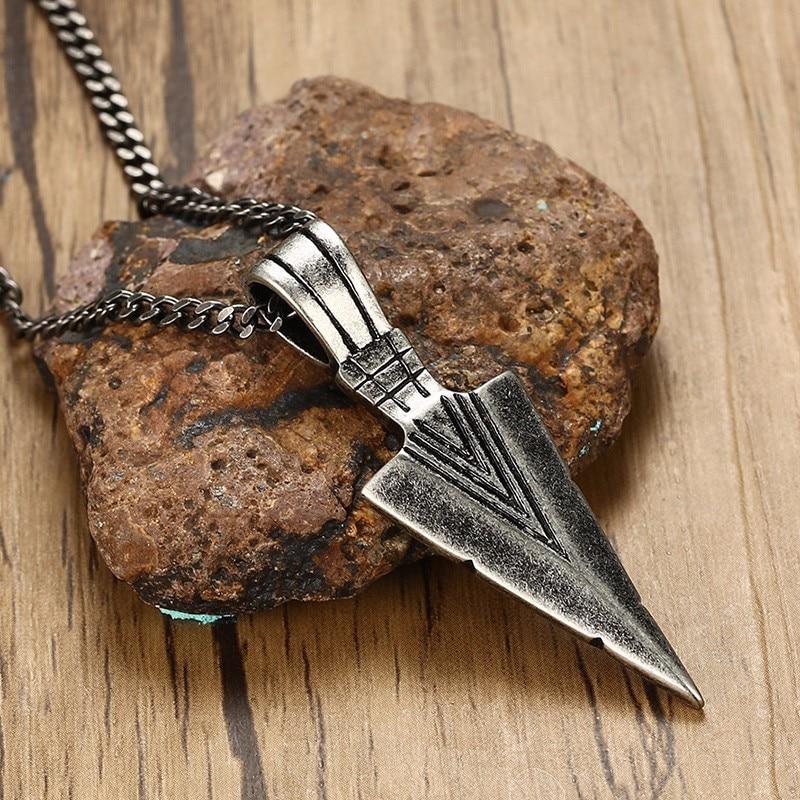 Titanium Steel  Vintage tribal  Spearhead FEARLESSNESS Pendant Necklace