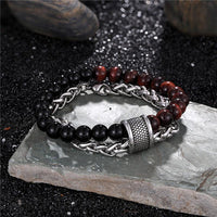 Thumbnail for STIMULATING RED TIGER EYE Stone & Stainless Steel '2 in 1' Layered Men's Bracelet