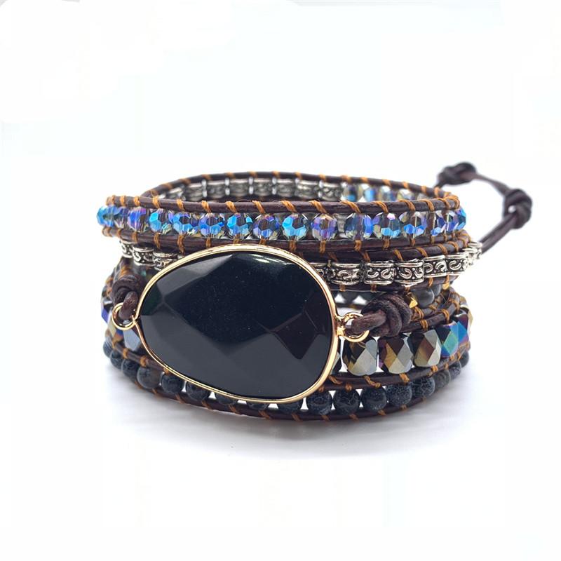 Black Onyx Protection and Healing Woven Wrap Bracelet