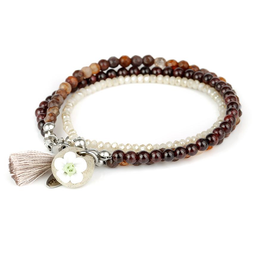 Genuine Garnet, Quartz & Agate HEALTH & HAPPINESS -3 Strand Stone Blend Bracelet