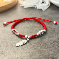 Thumbnail for Red Rope & Silver Ancient Coins & 'Strength Feather' Bracelet