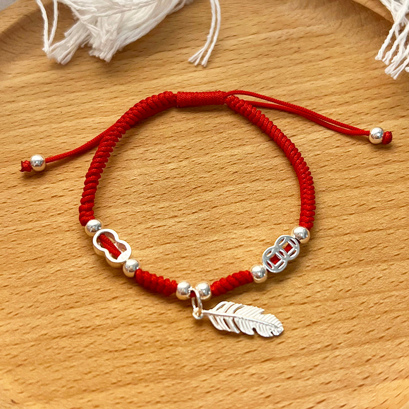 Red Rope & Silver Ancient Coins & 'Strength Feather' Bracelet