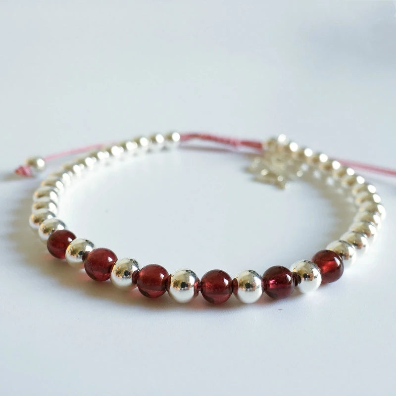 Lucky Clover Red Rope & Silver Bracelet with Red Agate