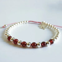 Thumbnail for Lucky Clover Red Rope & Silver Bracelet with Red Agate