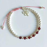 Thumbnail for Lucky Clover Red Rope & Silver Bracelet with Red Agate