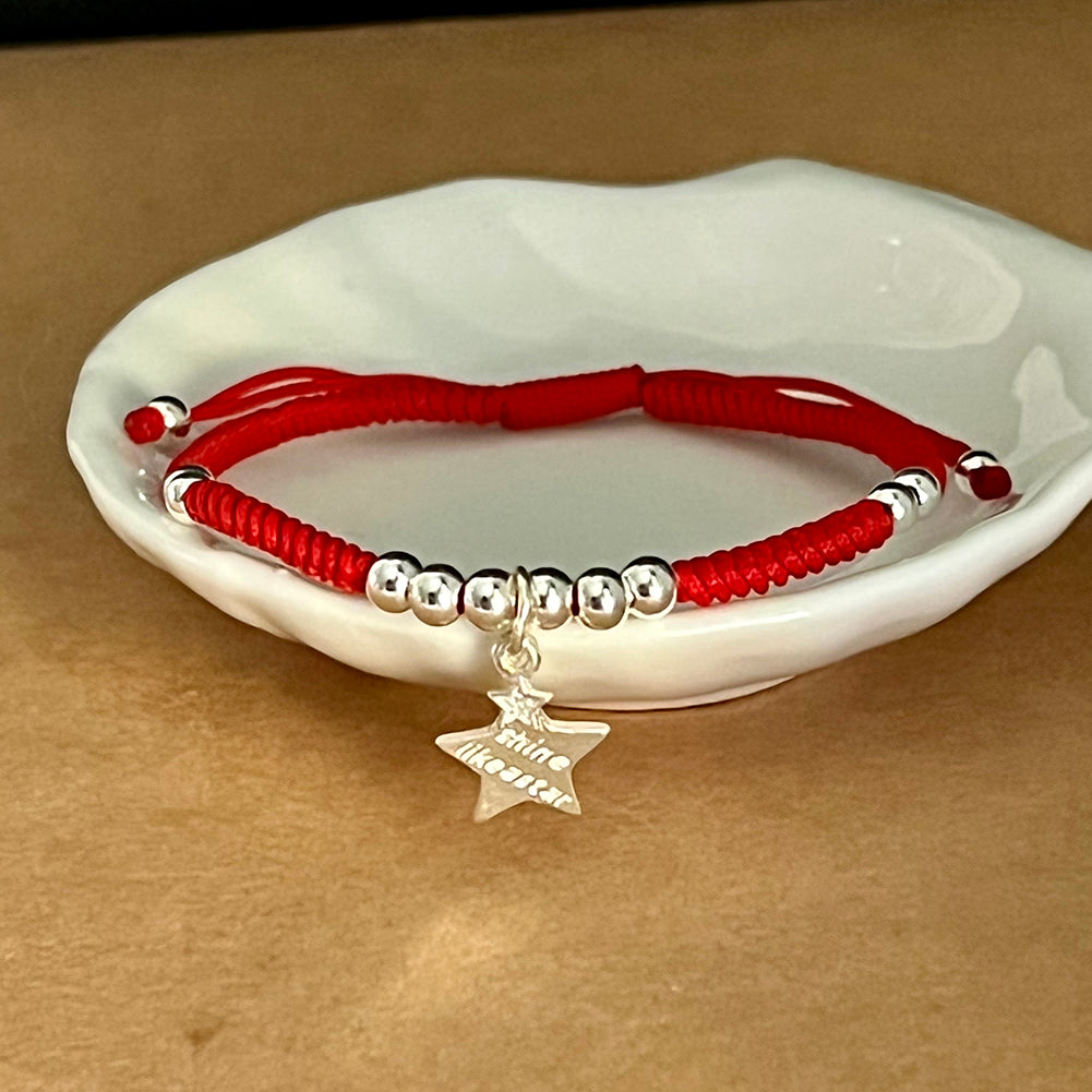 Star & Moon 'LUNAR LOVERS' Red Rope & Sterling Silver Bracelet