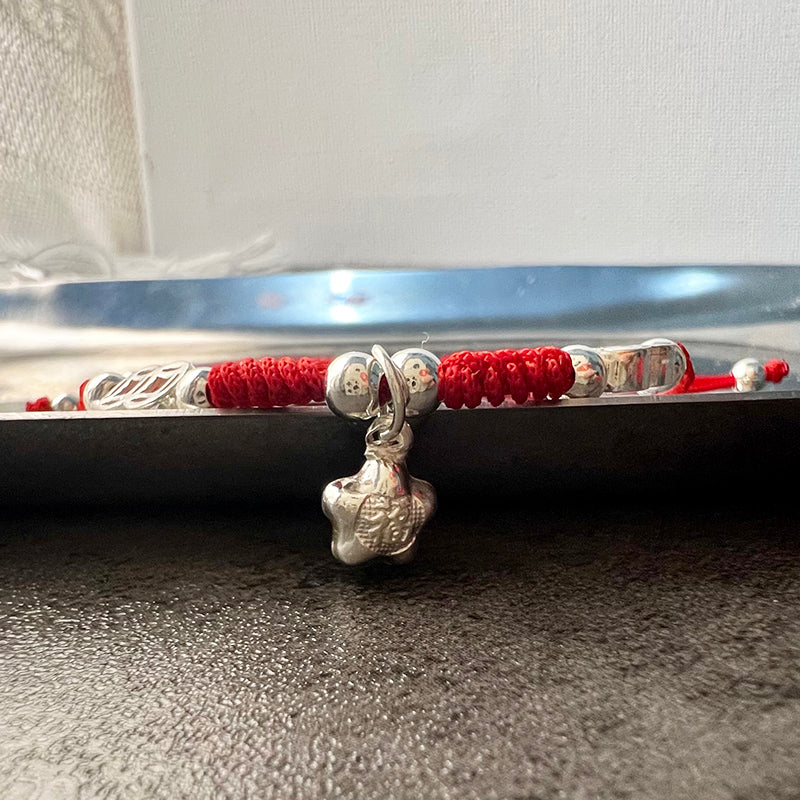 Red Rope & Silver Ancient Coin & Lucky Star Bracelet