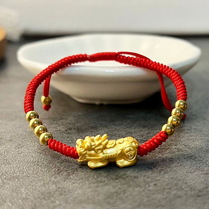 Red Rope & Silver Lucky Wealth Pixiu Bracelet