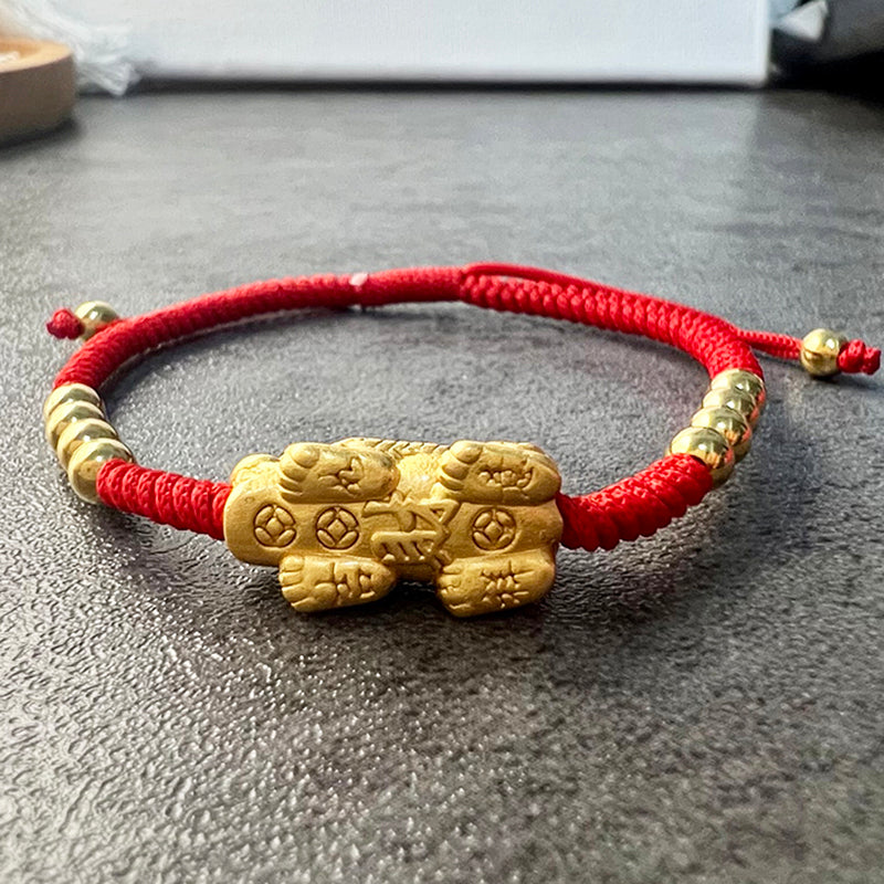 Red Rope & Silver Lucky Wealth Pixiu Bracelet