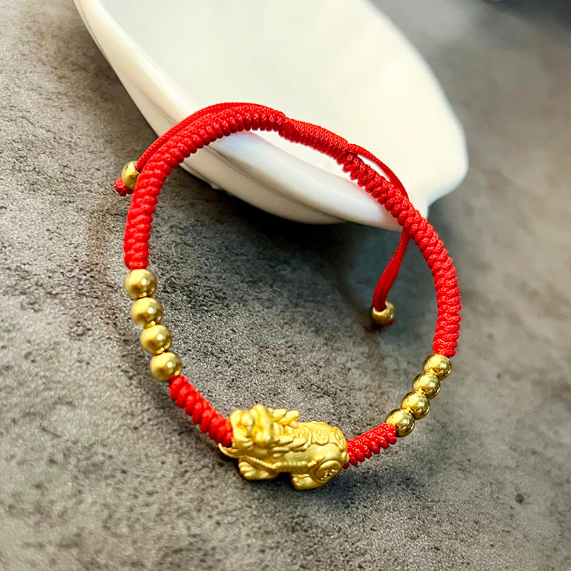 Red Rope & Silver Lucky Wealth Pixiu Bracelet