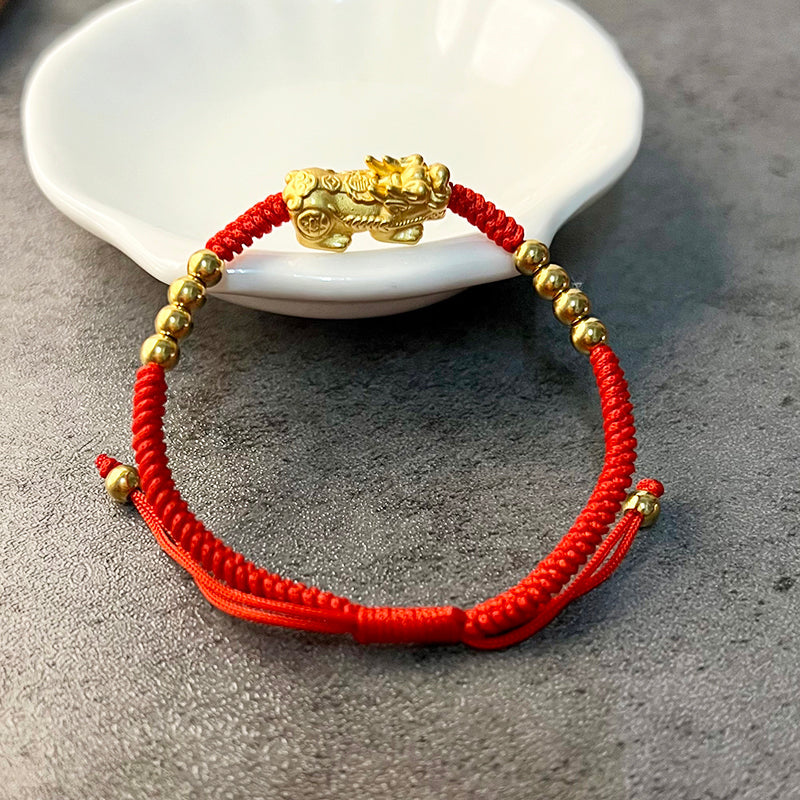 Red Rope & Silver Lucky Wealth Pixiu Bracelet