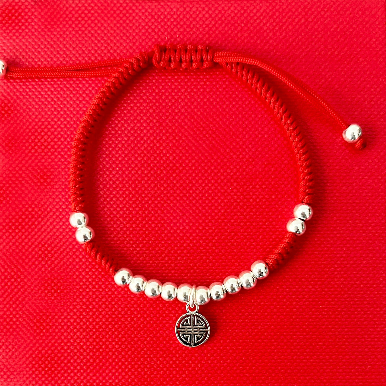 Red Rope & Silver Lucky Lu Symbol Bracelet