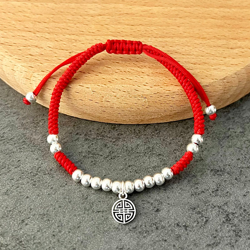 Red Rope & Silver Lucky Lu Symbol Bracelet