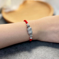 Thumbnail for Red Rope & Silver 'Wealth Peanut' Bracelet