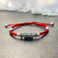 Thumbnail for Red Rope & Silver 'Wealth Peanut' Bracelet