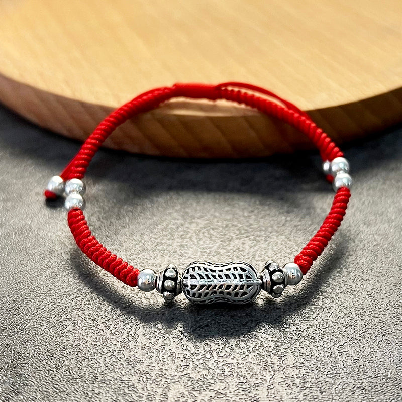 Red Rope & Silver 'Wealth Peanut' Bracelet