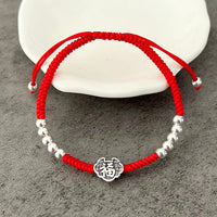 Thumbnail for Red Rope & Silver Wealth 'Fu' Symbol Bracelet