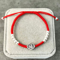 Thumbnail for Red Rope & Silver Wealth 'Fu' Symbol Bracelet