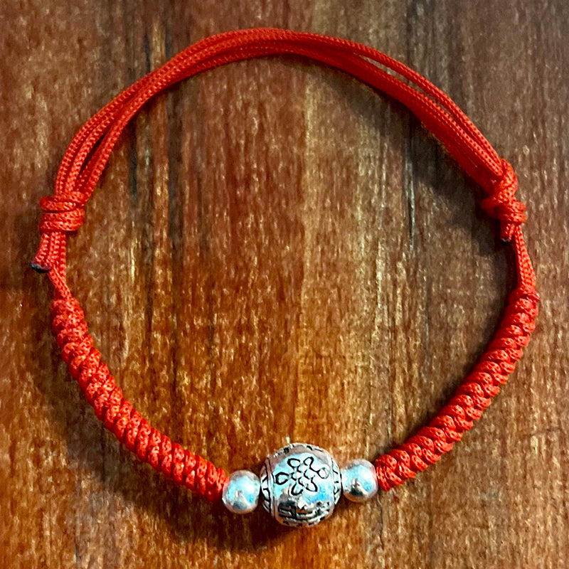 Red Rope & Silver Double Happiness 'NEWLY WEDS' Charm Bracelet