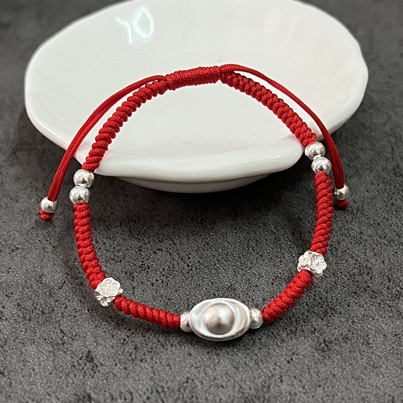 Red Rope & Sterling Silver Ingot Bracelet