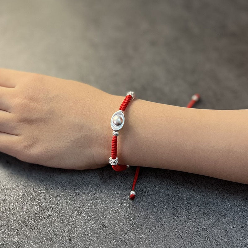 Red Rope & Sterling Silver Ingot Bracelet