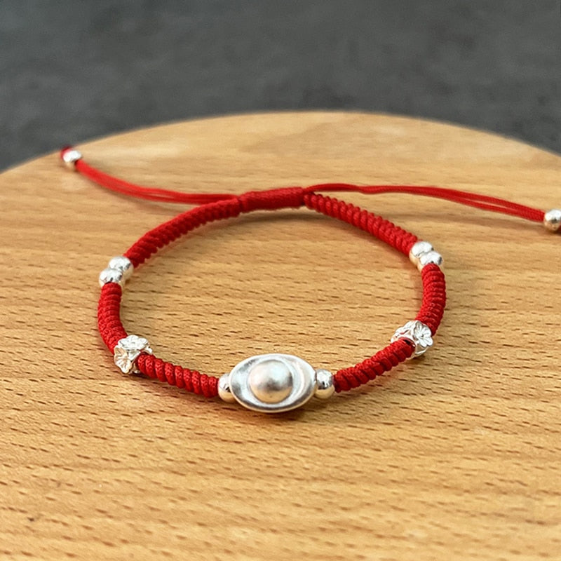 Red Rope & Sterling Silver Ingot Bracelet