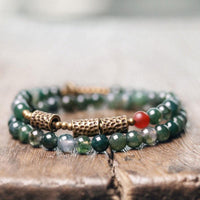 Thumbnail for Moss Agate & African Grass Jade  Hammered Copper Multi Wrap CLEANSING Bracelet