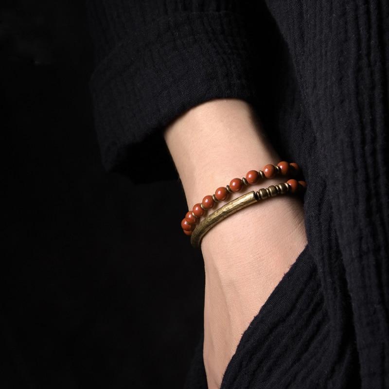 Ethnic Tibetan Handcrafted Copper & African Grass Jade/Jasper HEALING Bracelet