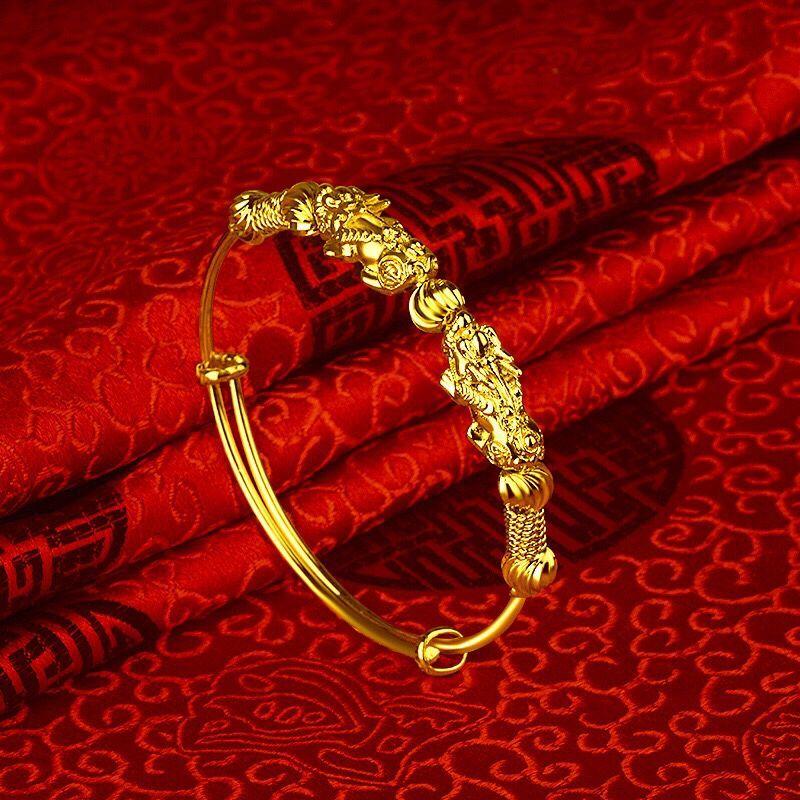 24K  Gold Plated DOUBLE PIXIU WEALTH  Attracting Feng Shui Bangle-33% off !