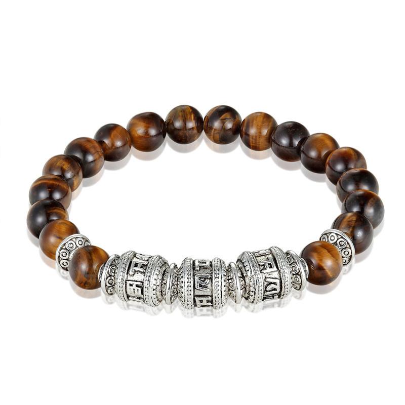 Red Tiger Eye  Natural Stone  OM mantra Men's Bracelet