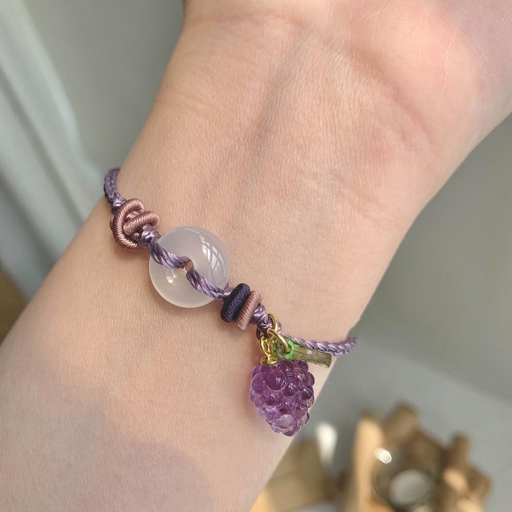 Natural Amethyst Grape & Chalcedony Rope Bracelet